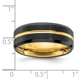 Stainless Steel Brushed and Polished Black and Yellow IP-plated 8mm Band