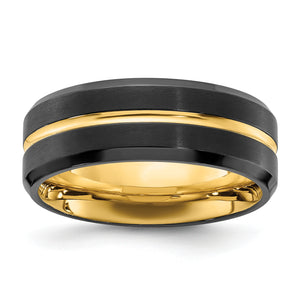 Stainless Steel Brushed and Polished Black and Yellow IP-plated 8mm Band