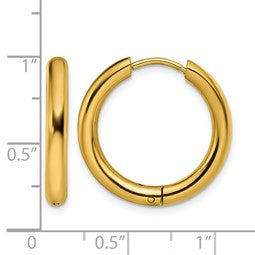 Chisel Stainless Steel Polished Yellow IP-Plated 3mm Hinged Hoops