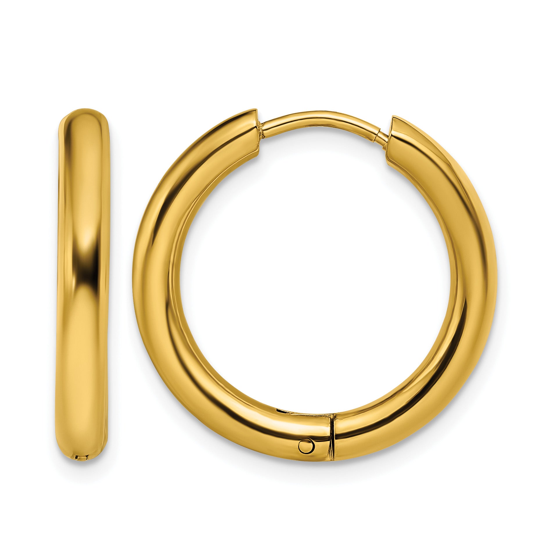 Chisel Stainless Steel Polished Yellow IP-Plated 3mm Hinged Hoops