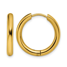 Load image into Gallery viewer, Chisel Stainless Steel Polished Yellow IP-Plated 3mm Hinged Hoops