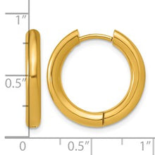 Load image into Gallery viewer, Chisel Stainless Steel Polished Yellow IP-plated 3mm Hinged Hoops