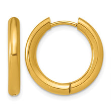 Load image into Gallery viewer, Chisel Stainless Steel Polished Yellow IP-plated 3mm Hinged Hoops