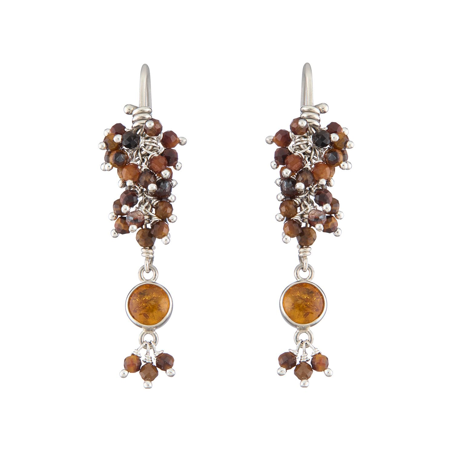 Sadira Earrings: Sterling Silver, Amber and Tiger Eye