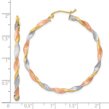 Load image into Gallery viewer, 14k White and Rose Rhodium Satin Twisted Hoop Earrings