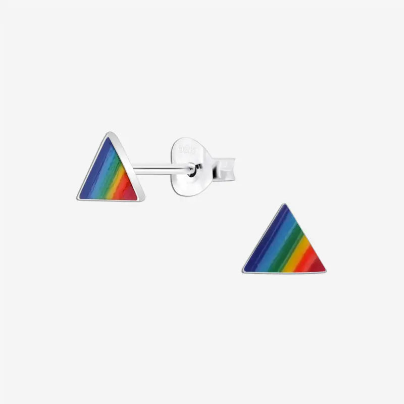 Silver Geometric Triangle Rainbow Studs