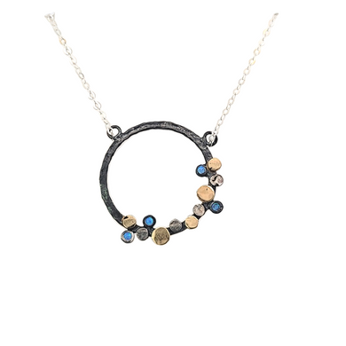 Sterling Silver Created Opal Open Round Three-Toned Necklace