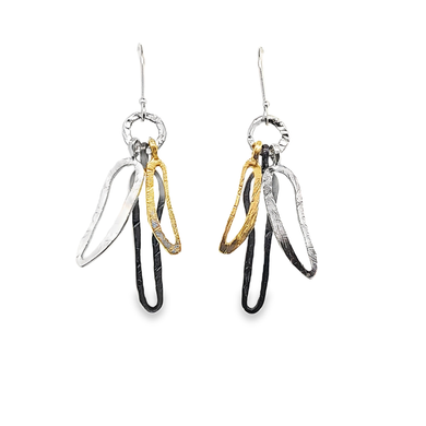 Sterling Silver Three-Tone Hook Earrings