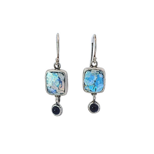 Sterling Square Roman Glass and Onyx Earrings