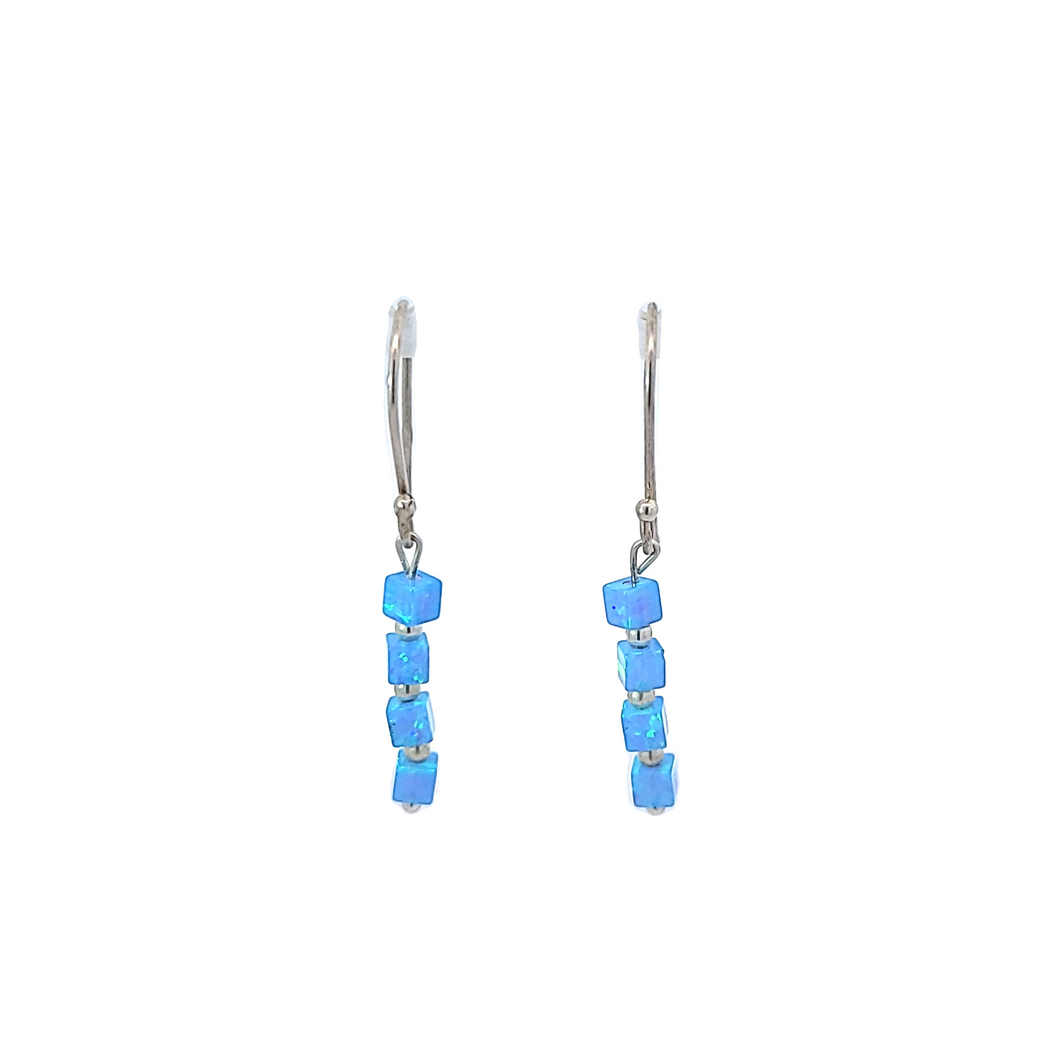 Sterling Square Opal Bead Earrings