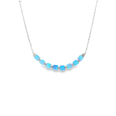 Sterling Square Opal Bead Necklace