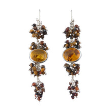 Load image into Gallery viewer, Vedia Earrings: Sterling Silver, Amber and Tiger Eye