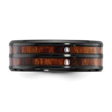 Load image into Gallery viewer, Chisel Black Zirconium Polished with Wood Inlay Center 8mm Band