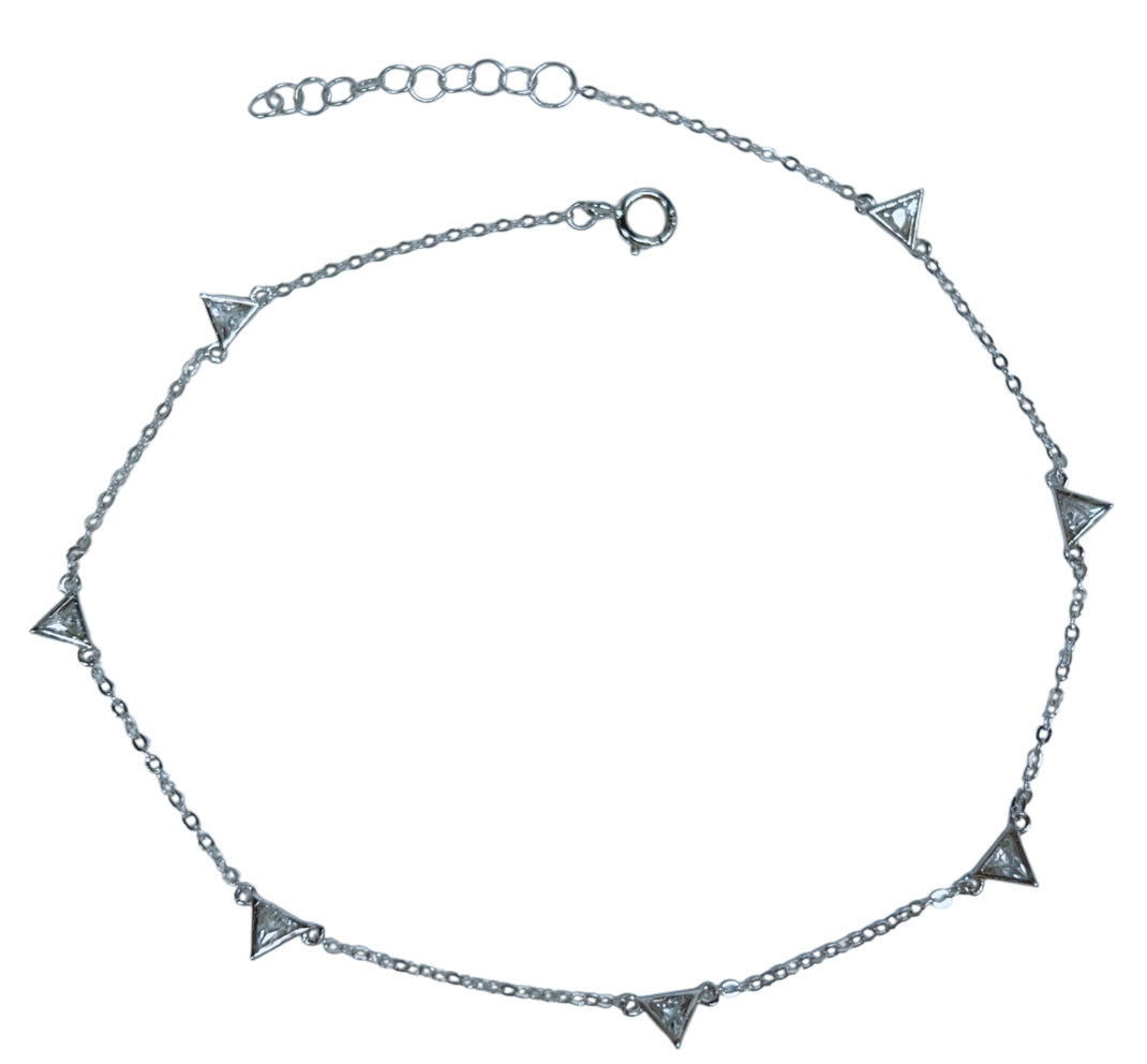 Sterling Triangle Accent w Clear Cubic Zirconia Anklet