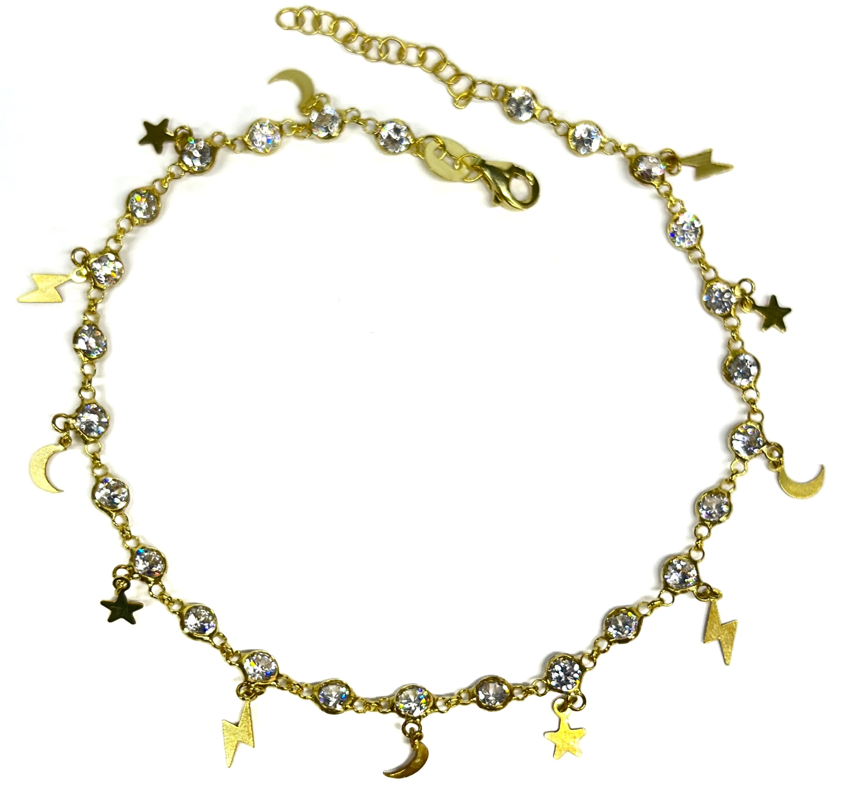 GP Sterling Moons and Stars with Clear Cubic Zirconia Anklet