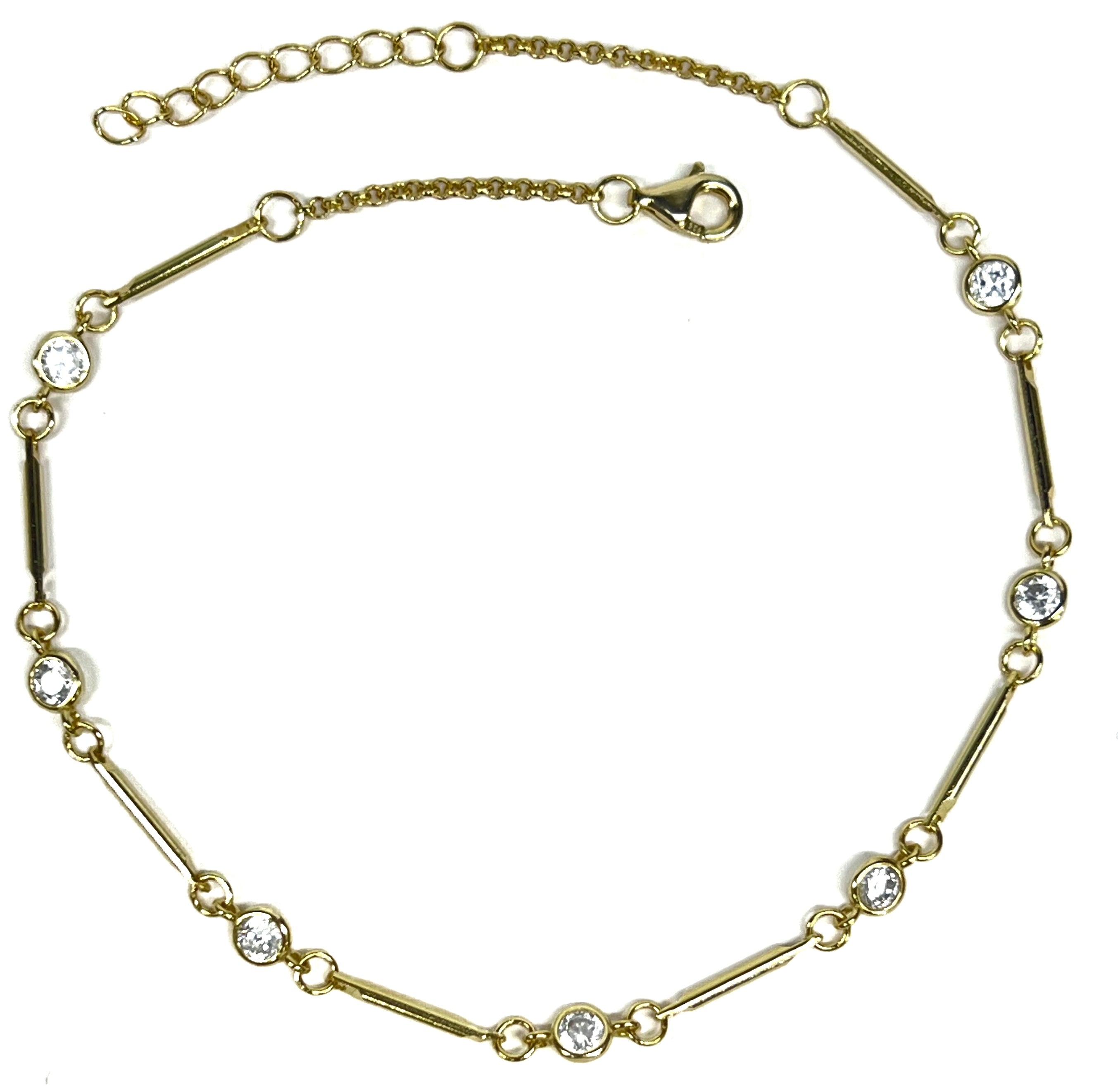 GP Sterling Bar Anklet with Bezel Clear Cubic Zirconia