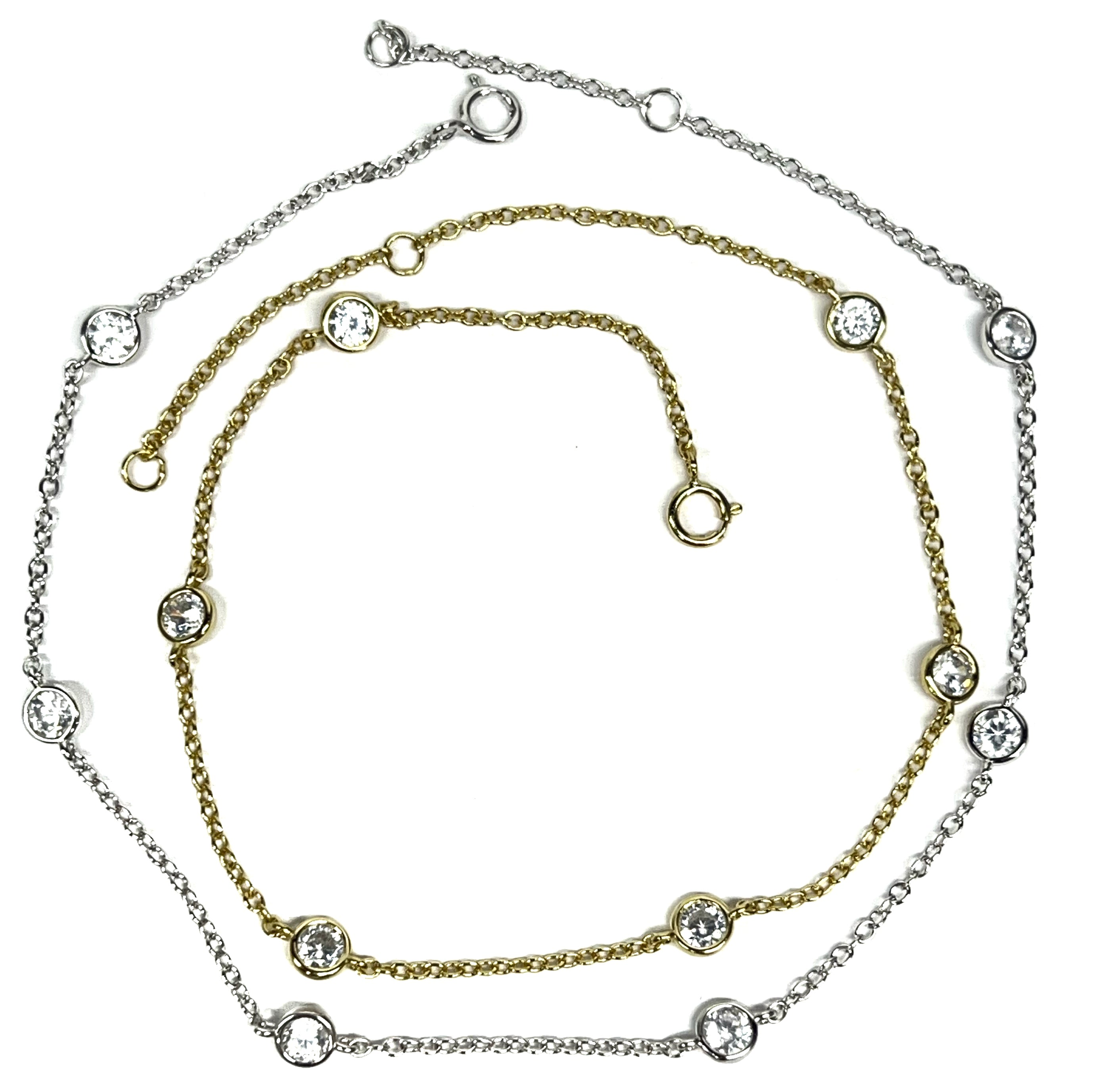 GP or Sterling Anklet with Bezel Clear Cubic Zirconia