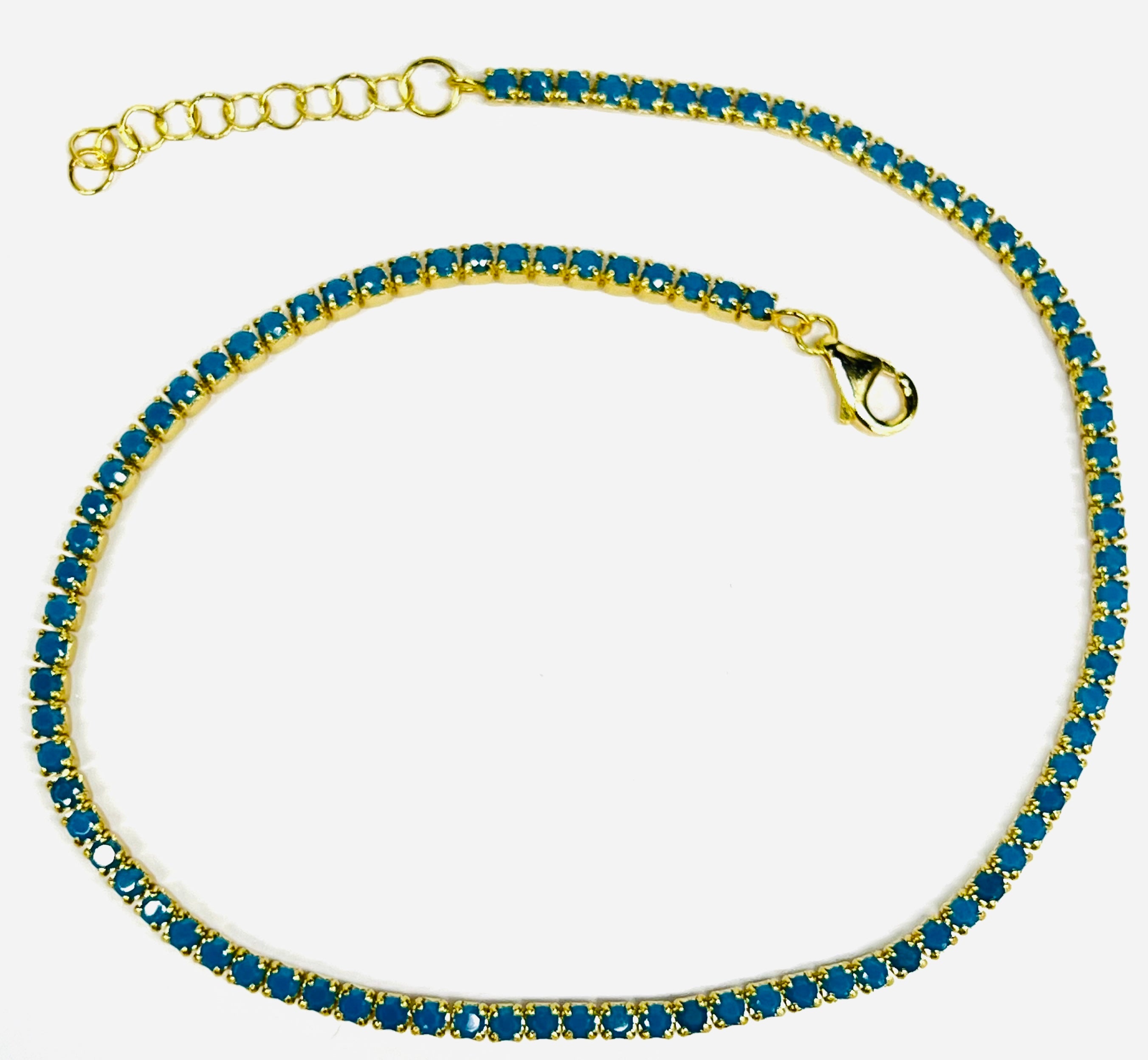Gold Plated Sterling Anklet with Blue Cubic Zirconia