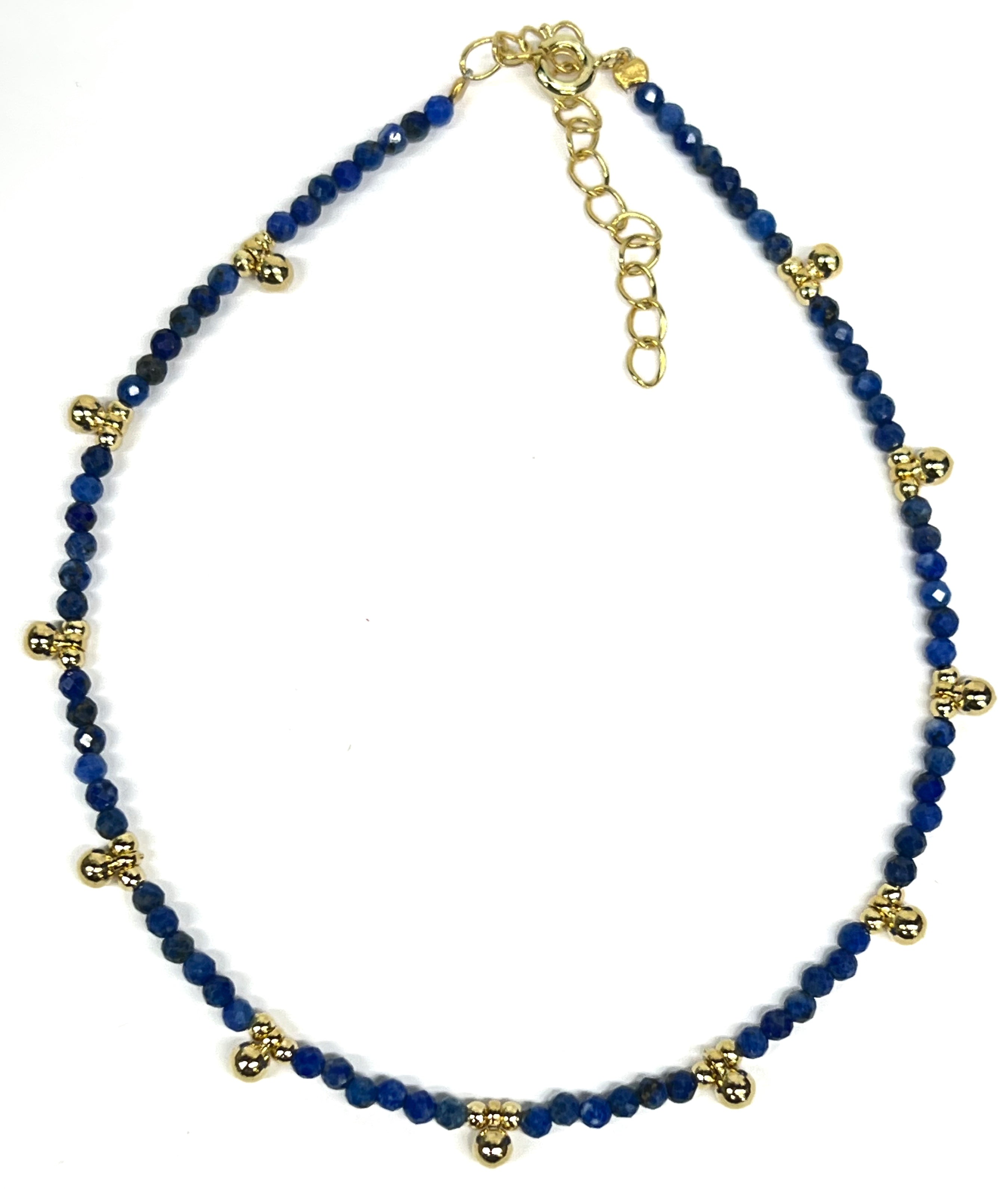Blue Beaded Anklet with GP Sterling Beads Accents