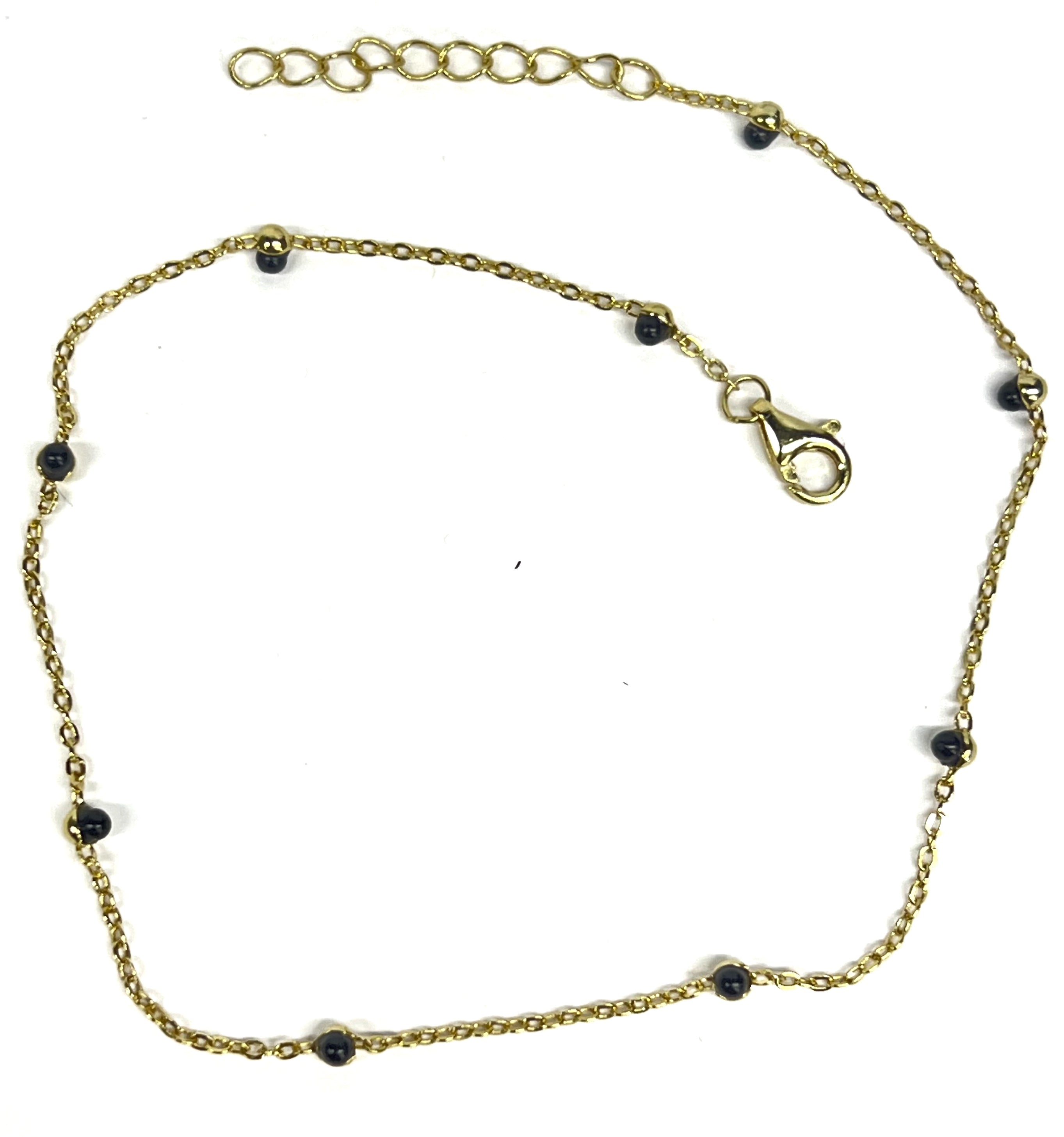 GP Sterling With Black Beaded Enamel Chain Anklet