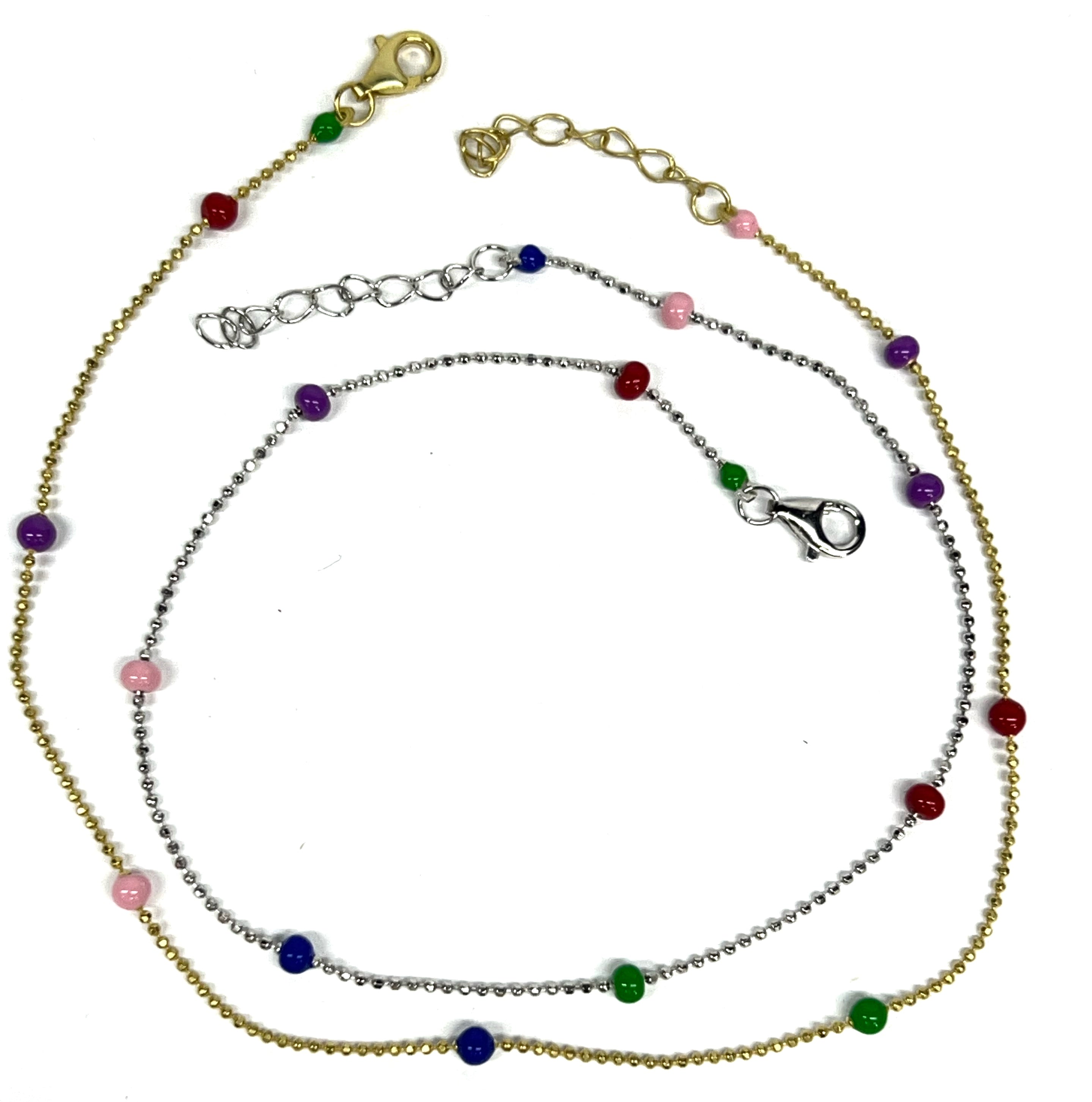 GP Sterling or Sterling Silver Rainbow Beaded Anklet