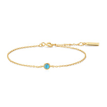 Load image into Gallery viewer, Gold Bezel-Set Lab-Created Turquoise Solitaire Bracelet
