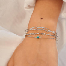 Load image into Gallery viewer, Silver Bezel-Set Lab-Created Turquoise Solitaire Bracelet