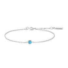 Load image into Gallery viewer, Silver Bezel-Set Lab-Created Turquoise Solitaire Bracelet