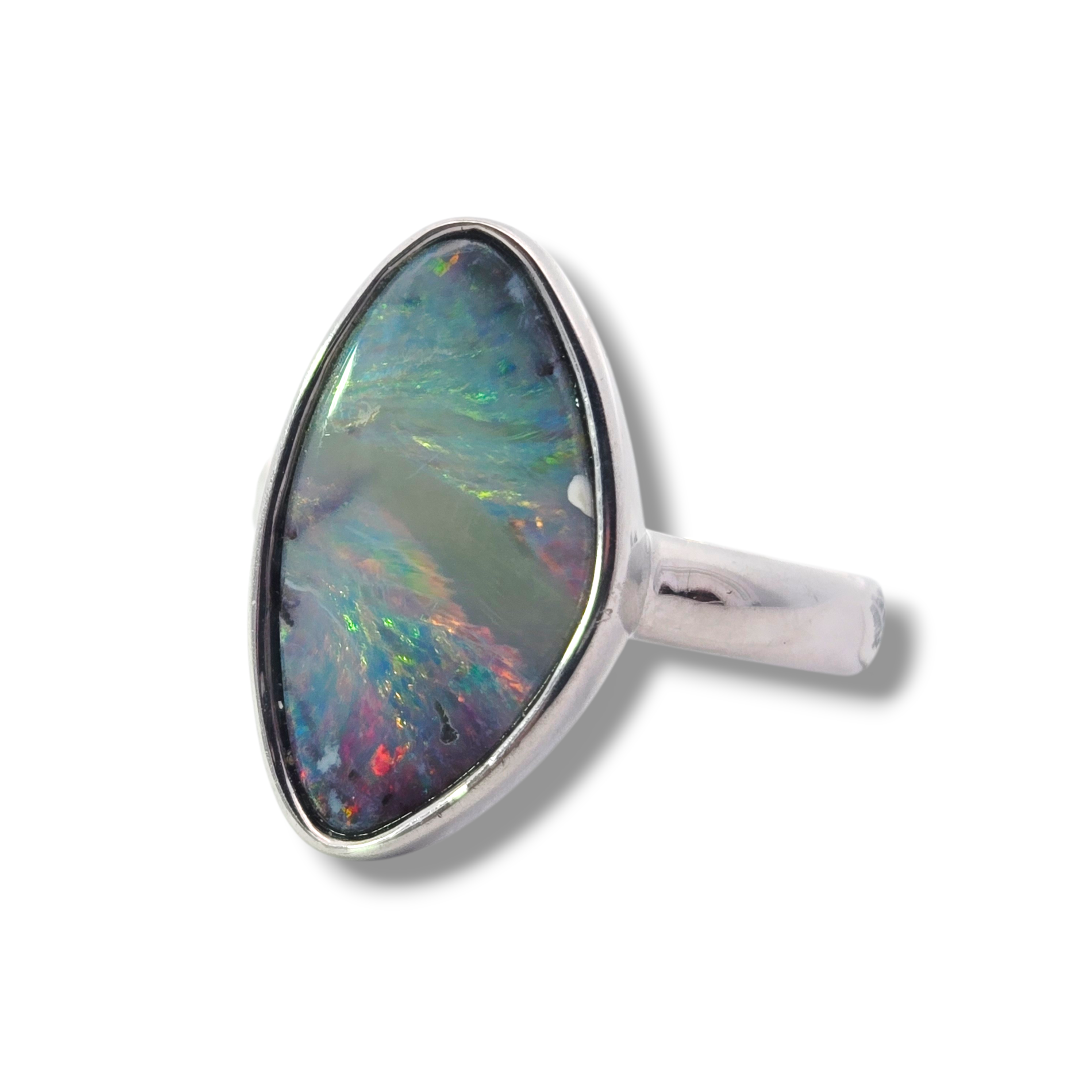 Sterling Silver Australian Boulder Opal Smooth Shank Ring
