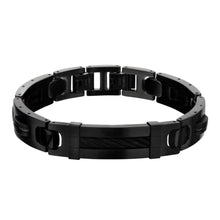 Load image into Gallery viewer, Stainless Steel 13mm Matte Finished Black IP with ID Plate Link and Fold Over Clasp Bracelet
