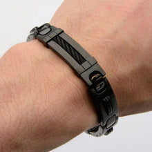 Load image into Gallery viewer, Stainless Steel 13mm Matte Finished Black IP with ID Plate Link and Fold Over Clasp Bracelet