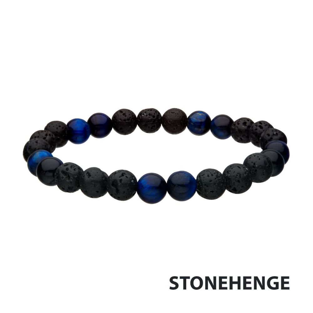 Lava and Blue Tiger Eye Beaded Bracelet
