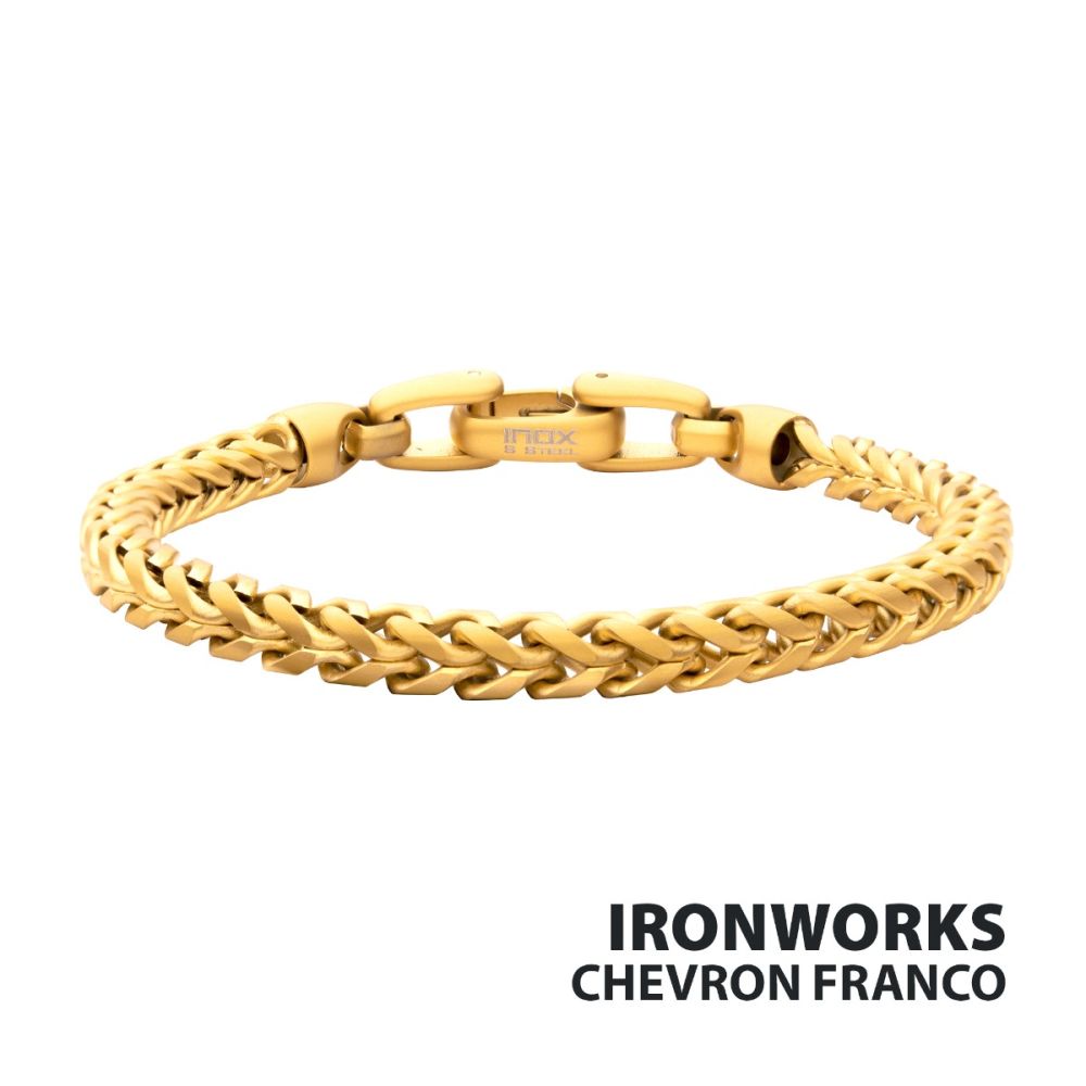 5mm 18Kt Gold IP Steel Sandblast Franco Chain Bracelet