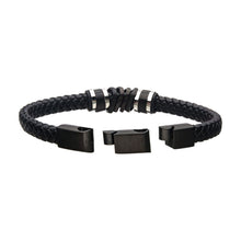 Load image into Gallery viewer, Black Braided Leather with Black IP Serrated Station Bracelet