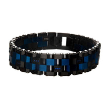 Load image into Gallery viewer, Blue &amp; Black IP with 36pcs CNC Prong Set Blue AAA CZ Link Bracelet
