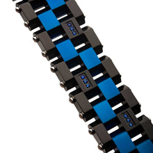 Load image into Gallery viewer, Blue &amp; Black IP with 36pcs CNC Prong Set Blue AAA CZ Link Bracelet