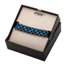 Load image into Gallery viewer, Blue &amp; Black IP with 36pcs CNC Prong Set Blue AAA CZ Link Bracelet