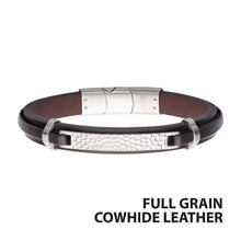Load image into Gallery viewer, Brown Leather Strapped with Hammered ID Bracelet