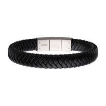 Load image into Gallery viewer, Black Braided Genuine Leather Bracelet