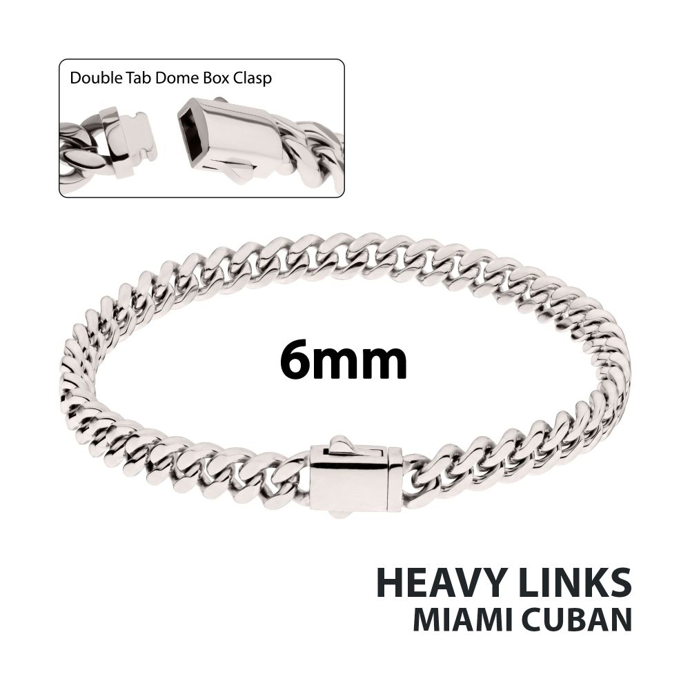 6mm High Polished Stainless Steel Heavy Miami Cuban Chain Bracelet