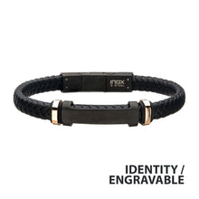 Load image into Gallery viewer, Black Leather with Rose Gold IP Beads &amp; Black IP Engravable ID Bracelet