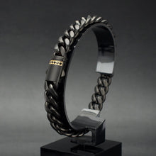 Load image into Gallery viewer, 10mm Black IP Steel Matte Finish Miami Cuban Chain Bracelet with 1.6mm Genuine Black Sapphire Gem