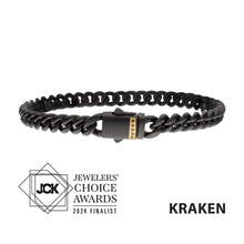 Load image into Gallery viewer, 8mm Black IP Steel Matte Finish Miami Cuban Chain Bracelet with Genuine Black Sapphire Gem