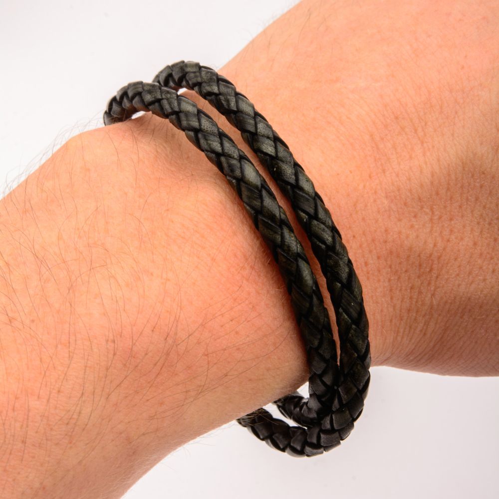 Double Round Black Braided Italian Antique Leather Bracelet