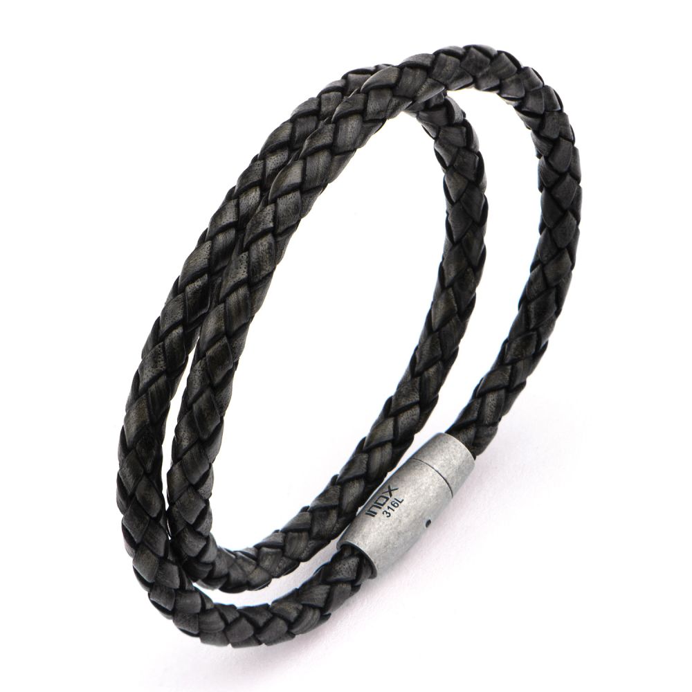 Double Round Black Braided Italian Antique Leather Bracelet