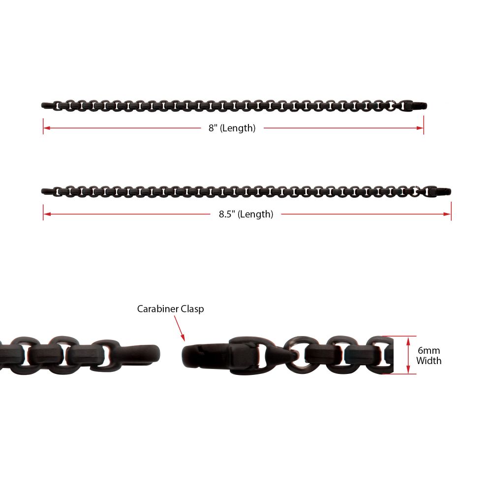 6mm Matte Finish Black IP Stainless Steel Bold Box Chain Bracelet