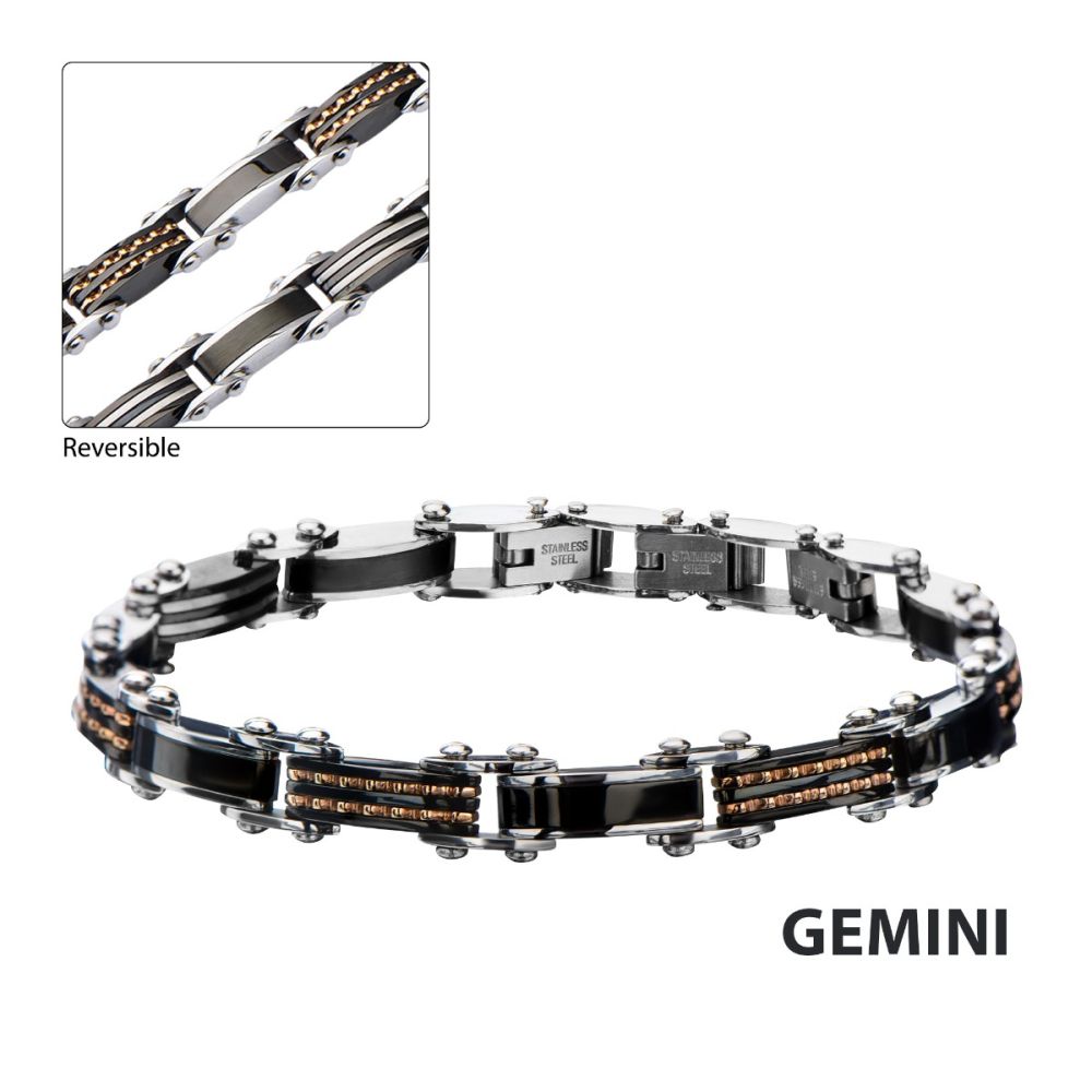 Double Sided Steel, Black & Rose Gold IP Bracelet