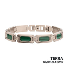 Load image into Gallery viewer, Matte Finish Stainless Steel Malachite Stone Inlay Sizeable Link Bracelet