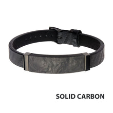 Load image into Gallery viewer, Black Leather and Solid Carbon Graphite Bracelet with Belt Buckle Clasp