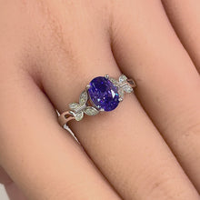 Load image into Gallery viewer, Sterling Silver Double Butterfly Amethyst Center Stone CZ Ring -7
